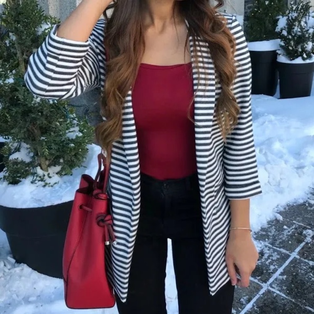 Dynamite Striped Open Front Blazer